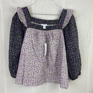 Carolina Belle Blouse Boho Peasant Floral Balloon Sleeve Cottage Top Women's M